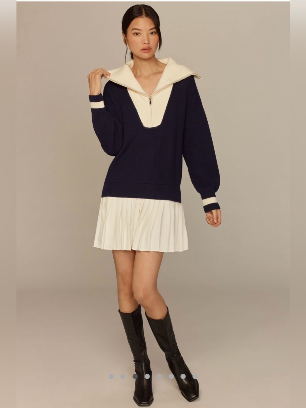 ANTHROPOLGIE MAEVE Flat White Varsity Sweater Twofer Mini Dress